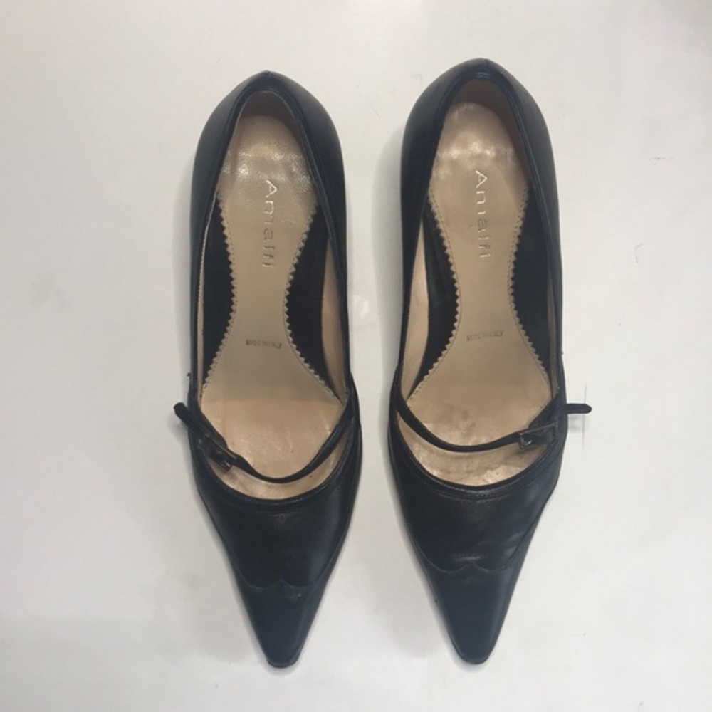 Amalfi black leather heels, vintage, size 7 - Picture 2 of 6